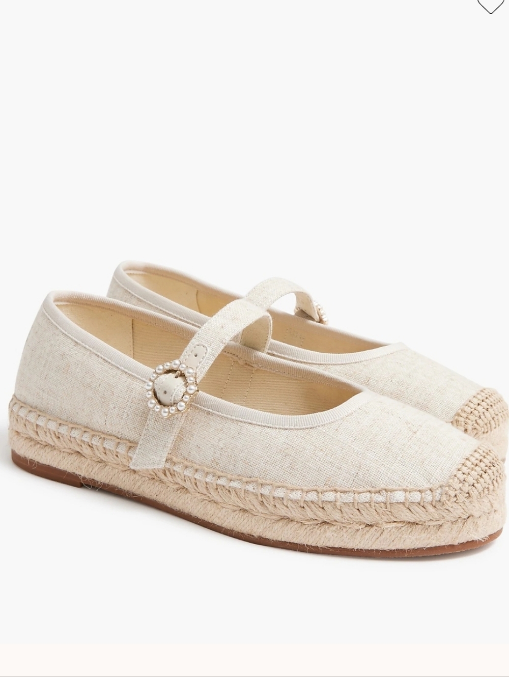 J. Crew Linen Blend Espadrille Mary Jane Shoes Size 6 Cream